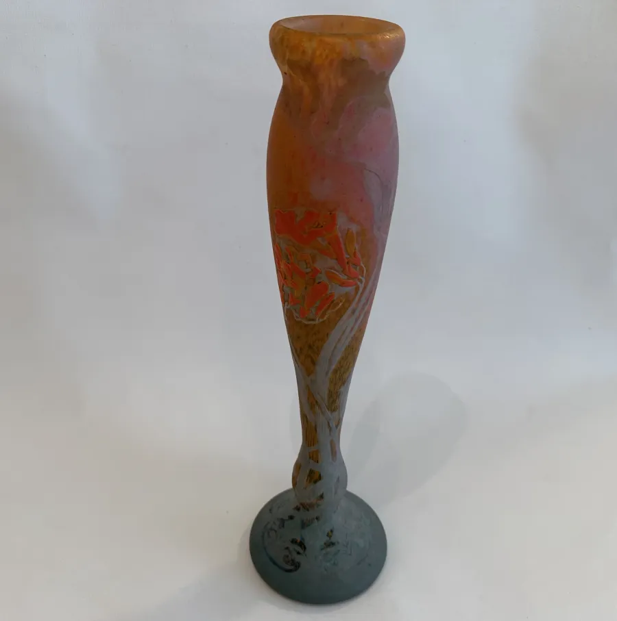 Paneled glass with floral design in orange and yellow, Daum Nancy