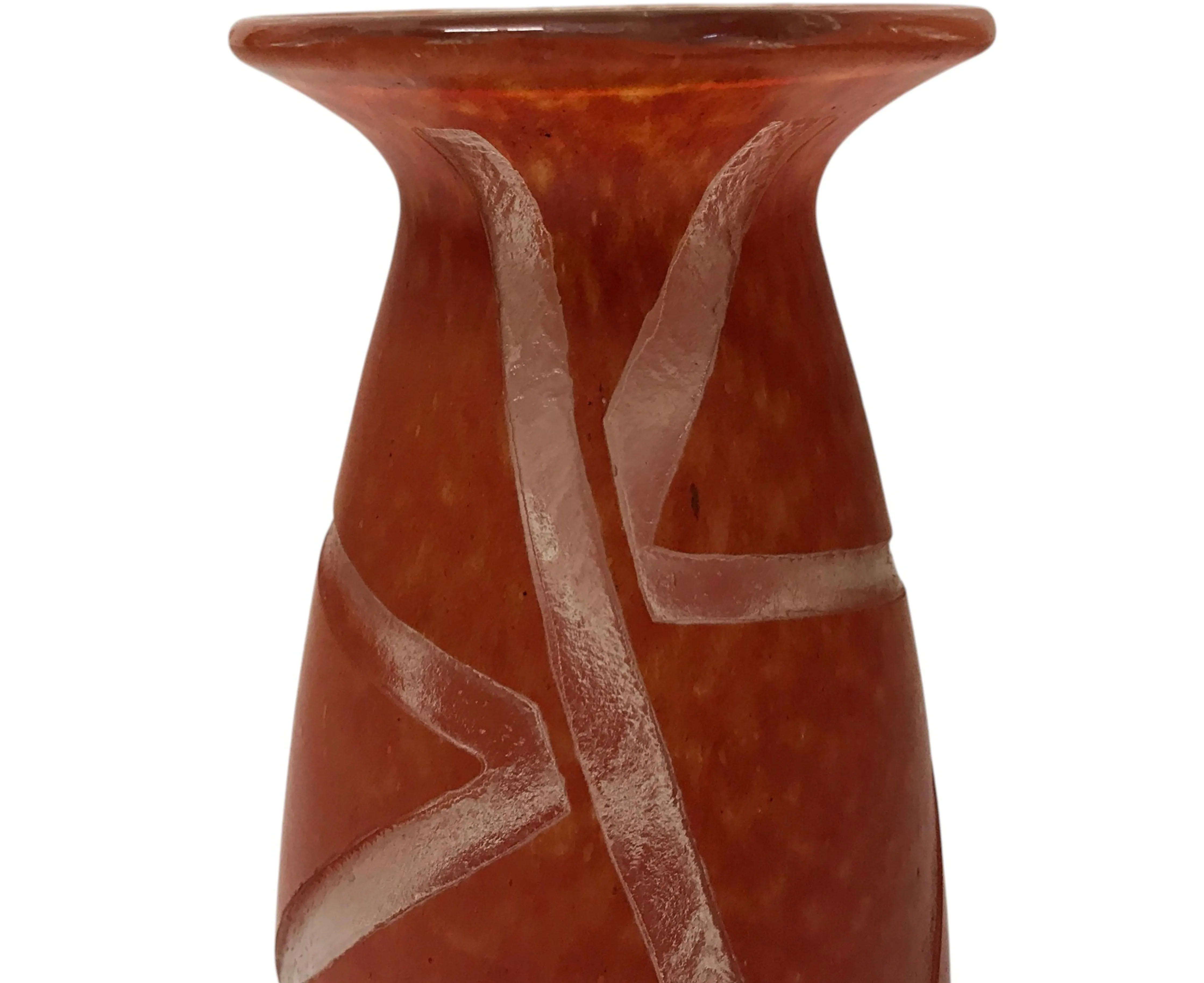 Antique signed glass Degué with a unique warm-toned design.