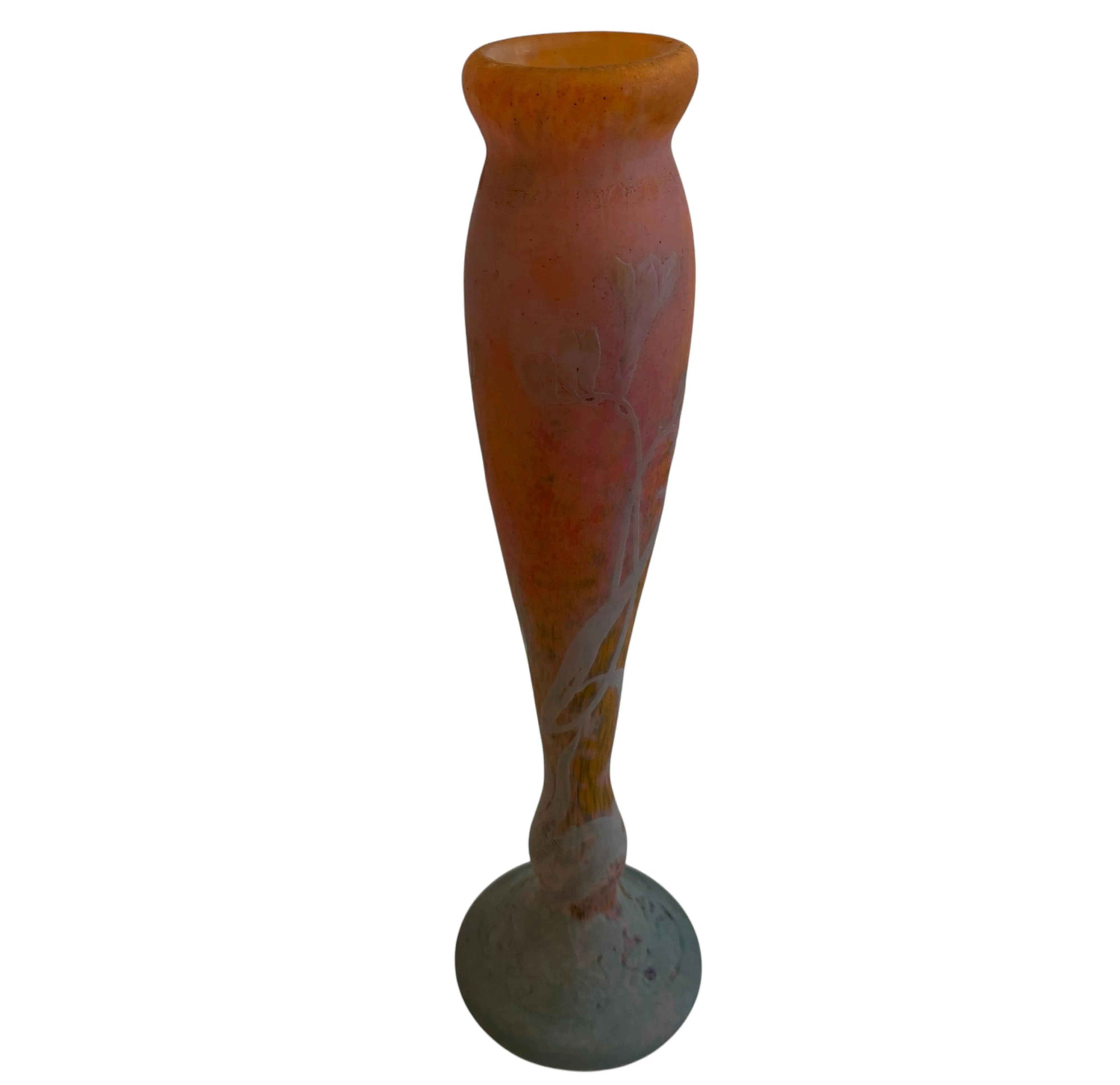 Antikes signiertes Glas Daum Nancy mit floralen Gravuren, bunt