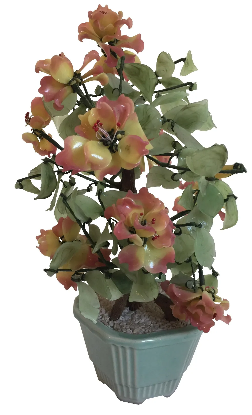 Bonsai antico con fiori gialli e rosa