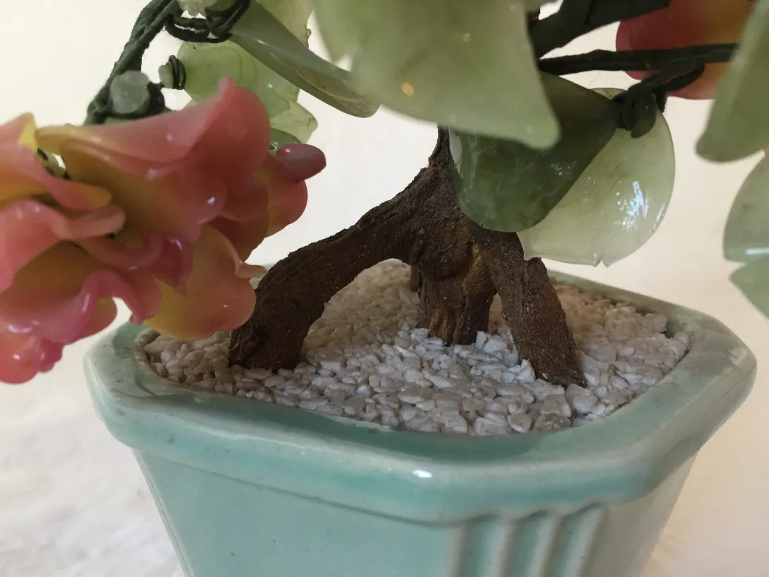 Bonsai antigo artificial com flores rosa e verde