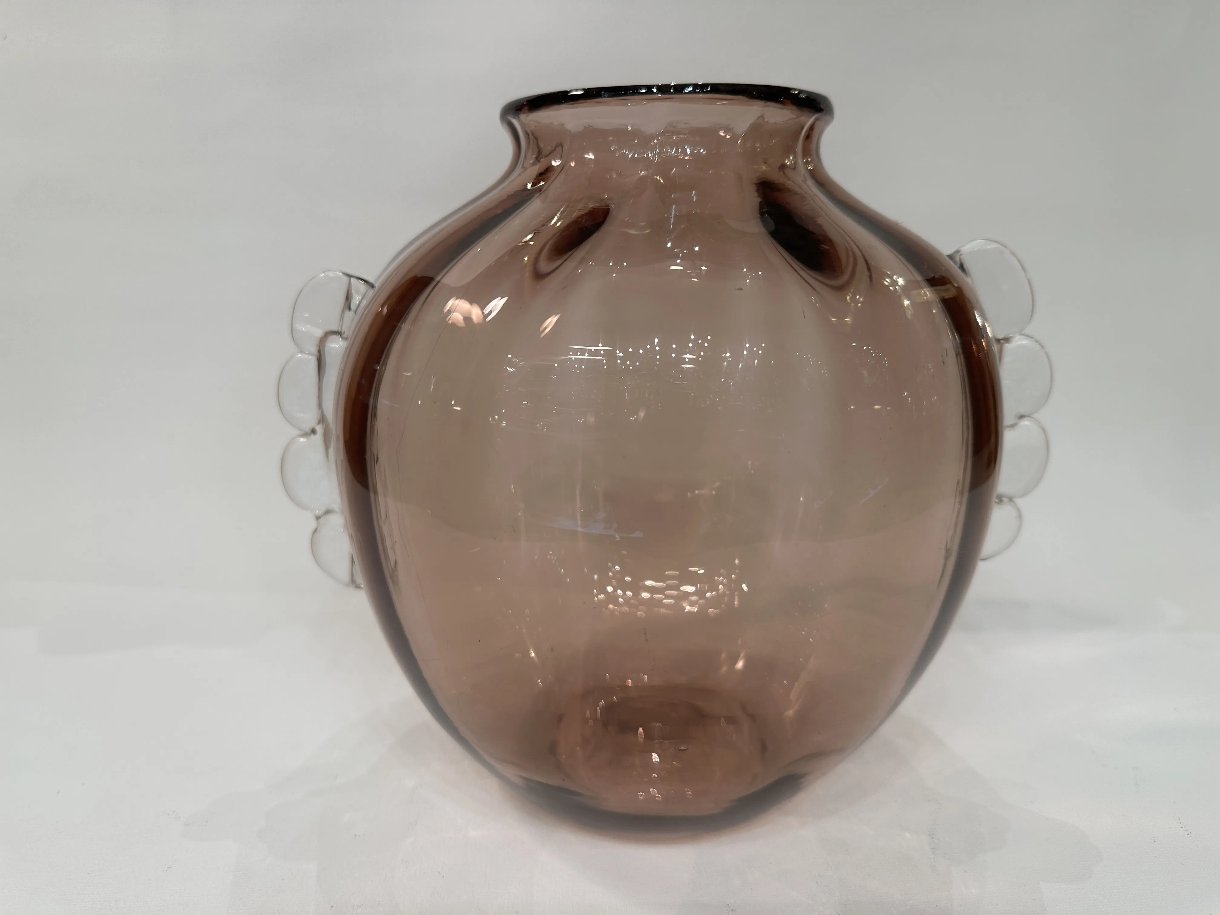 vase murano marron avec anses en verre