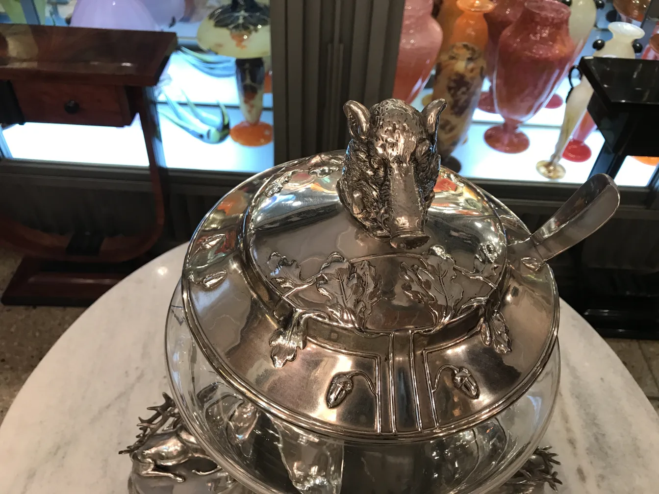 antique WMF punch bowl with deer decoration