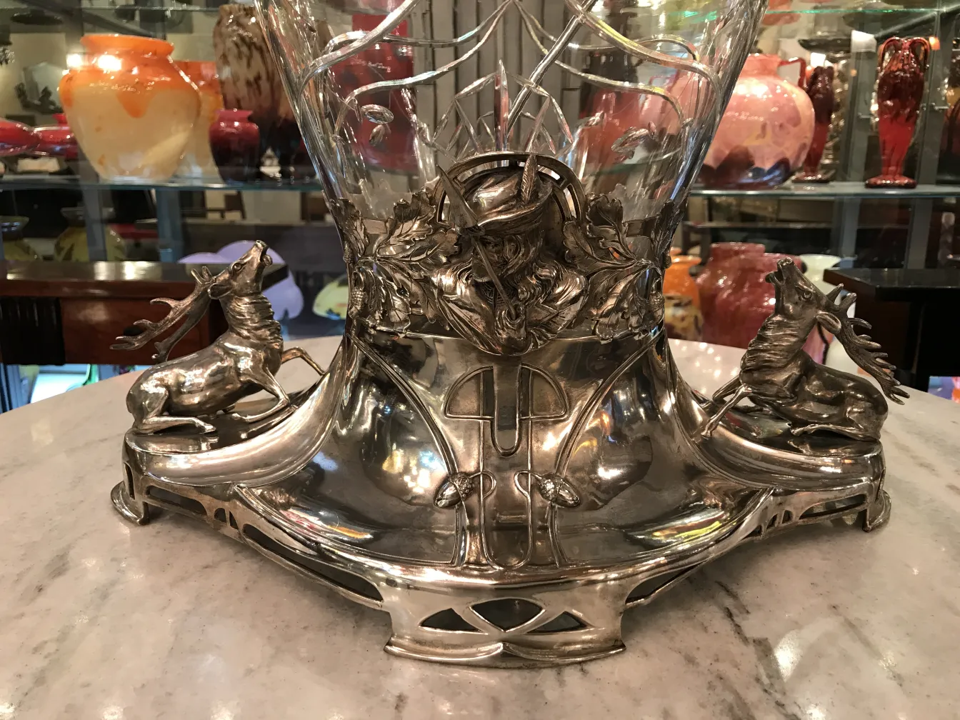 антикварная чаша для пунша WMF с украшением оленей