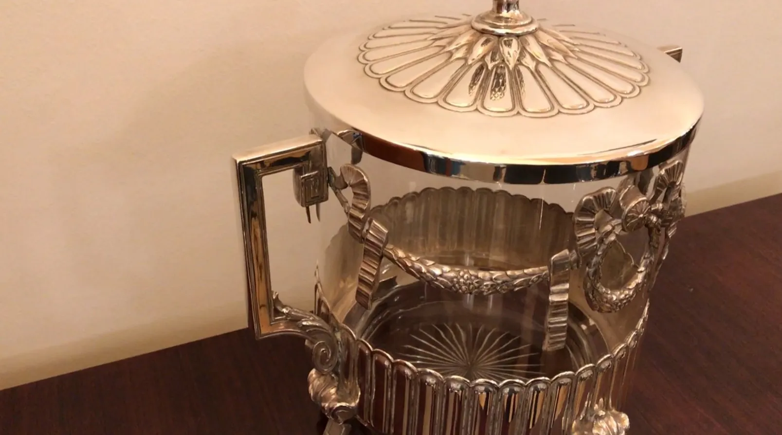 antique WMF punch bowl with a decorative shaped lid