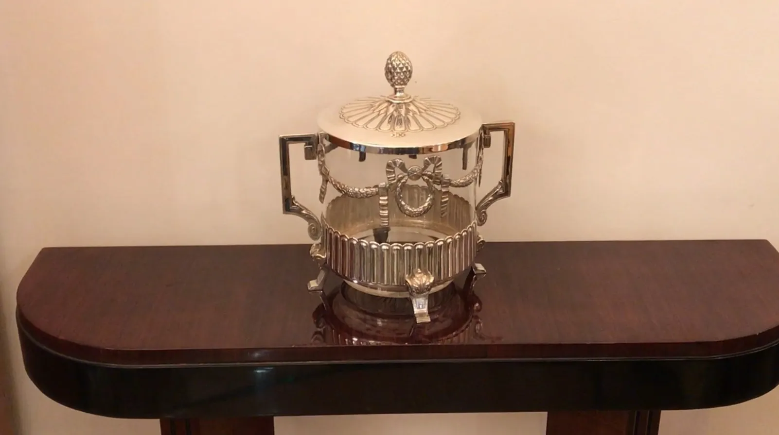 antique WMF punch bowl with a decorative shaped lid