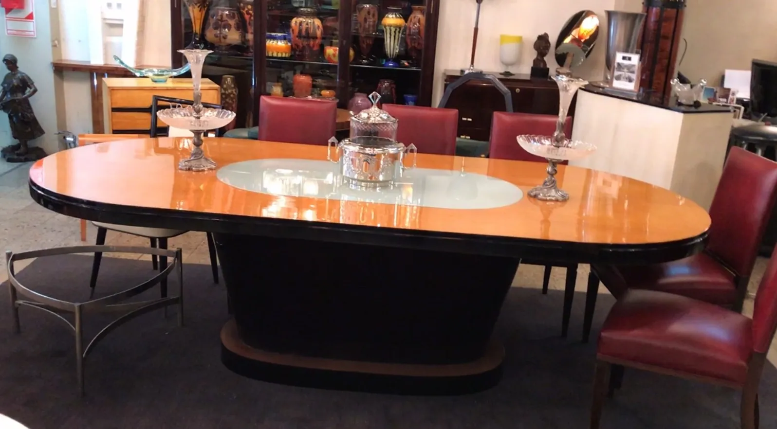 Antique WMF punch bowl with intricate design and crystal lid.