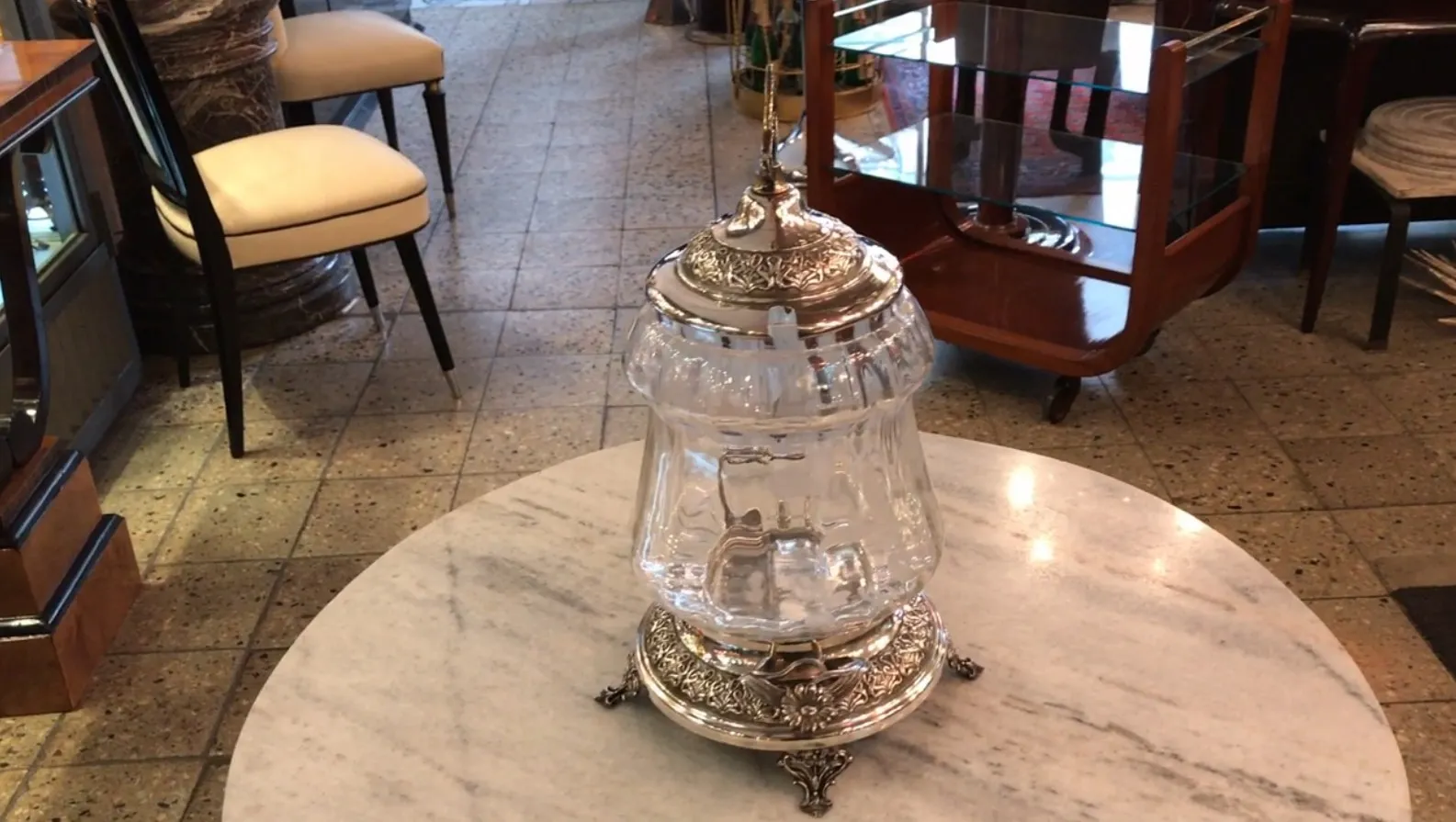 Vintage WMF punch bowl with lid and ornate metal design