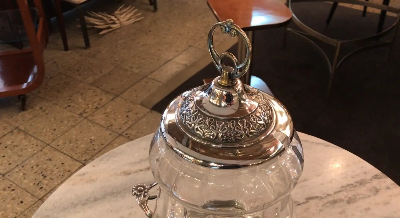 Vintage WMF punch bowl with lid and ornate metal design