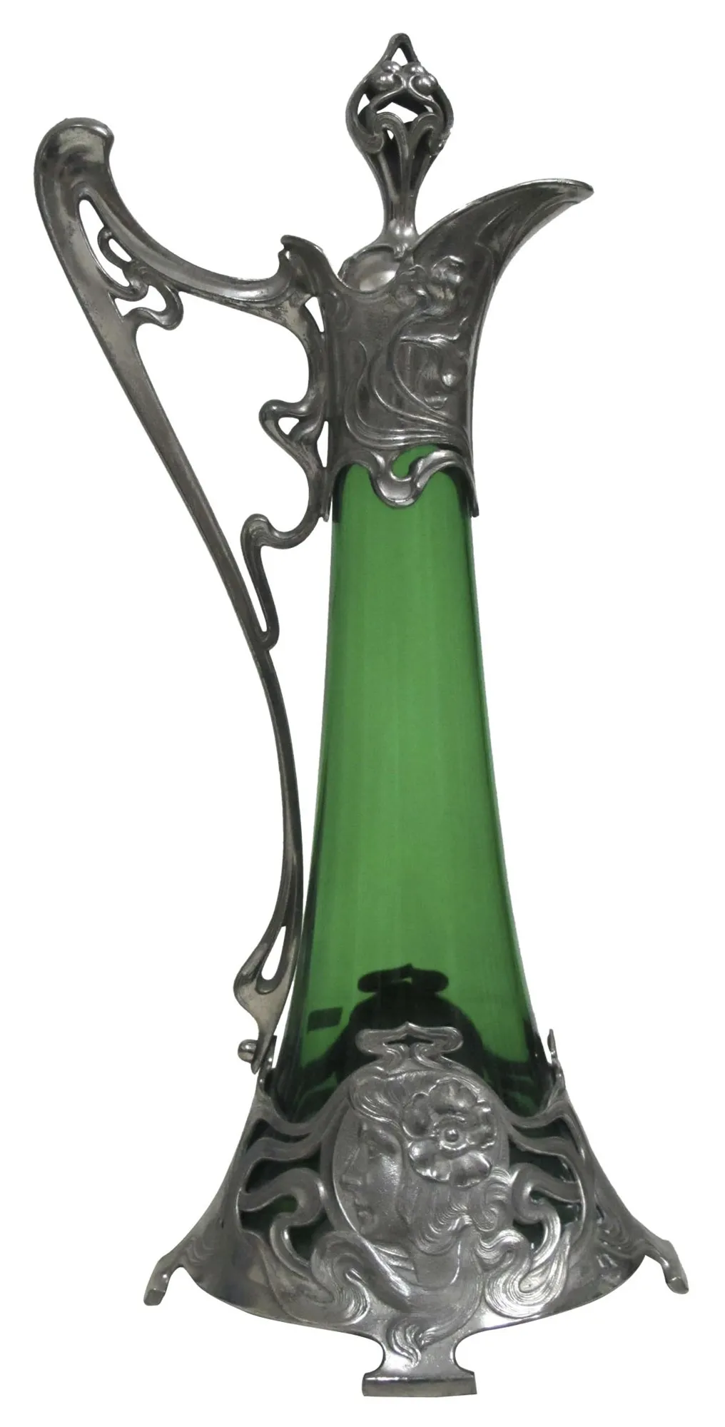 2 brocche antiche wmf con dettagli ornamentali e vetro verde