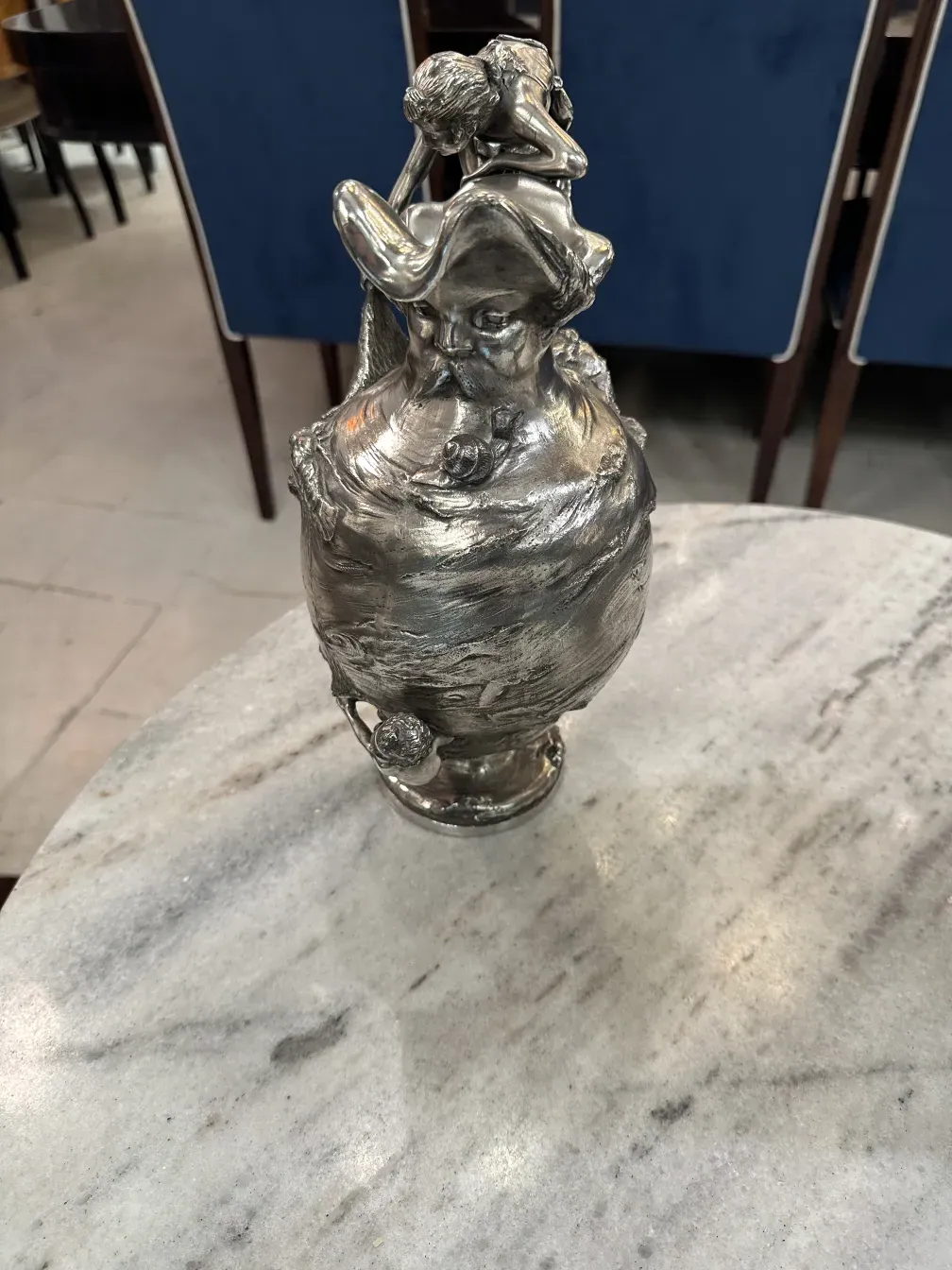 antique WMF jar with curvy design and figure