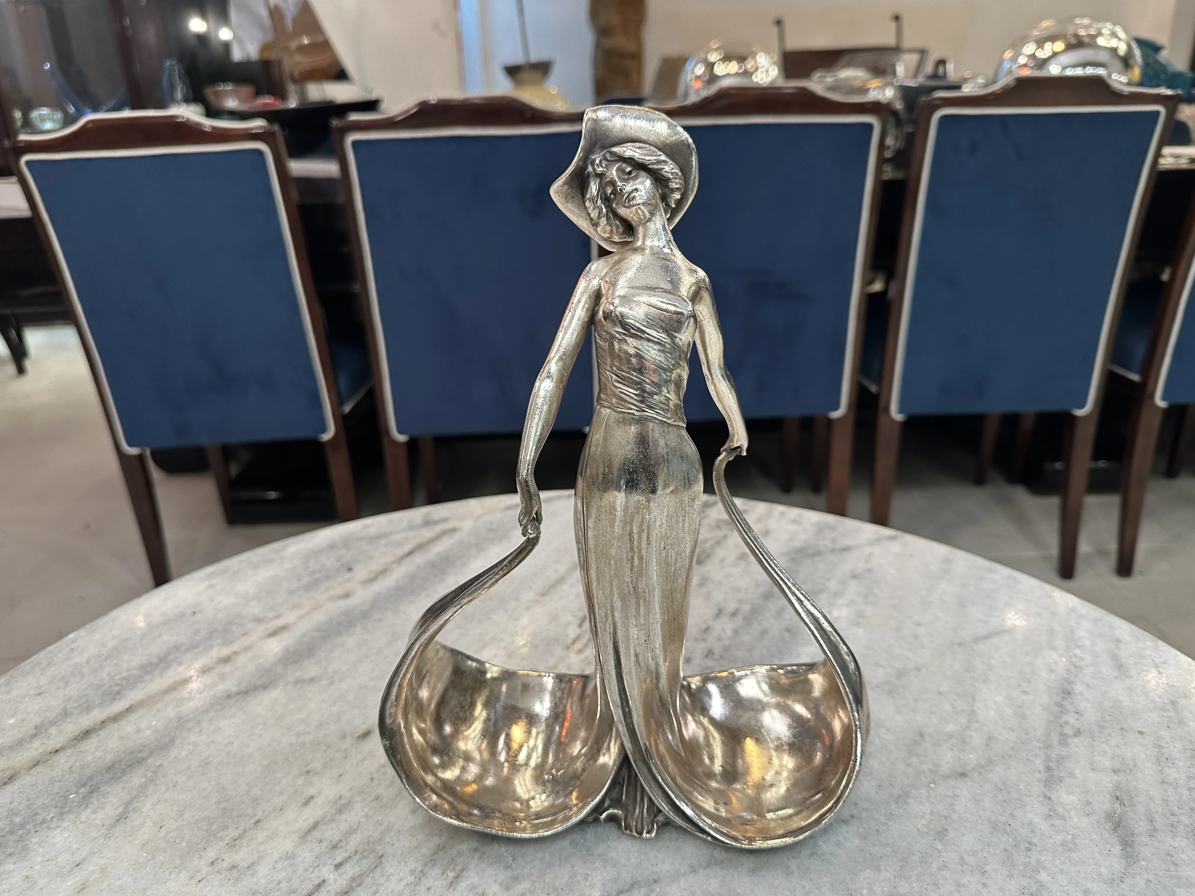 antique L. Allion card tray with elegant figure design
