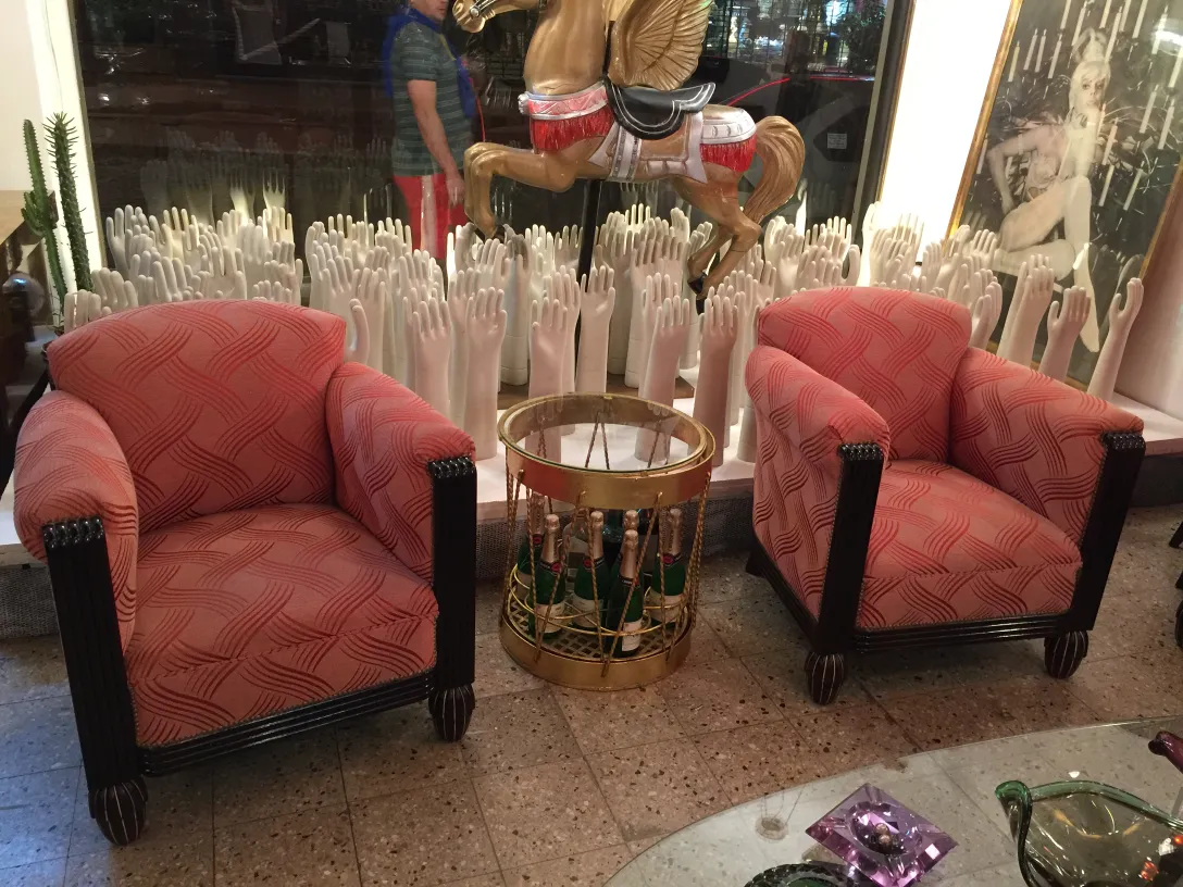 Antique bar furniture with stylish chairs in a unique setting