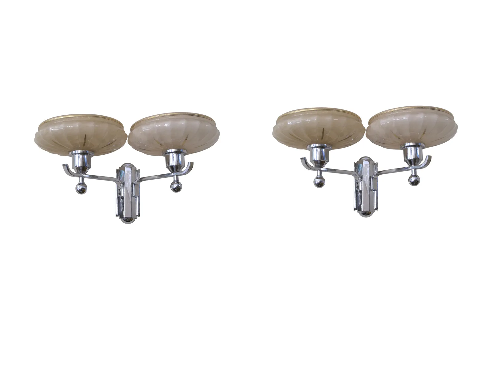 Pair of antique sconces with cup-shaped diffusers