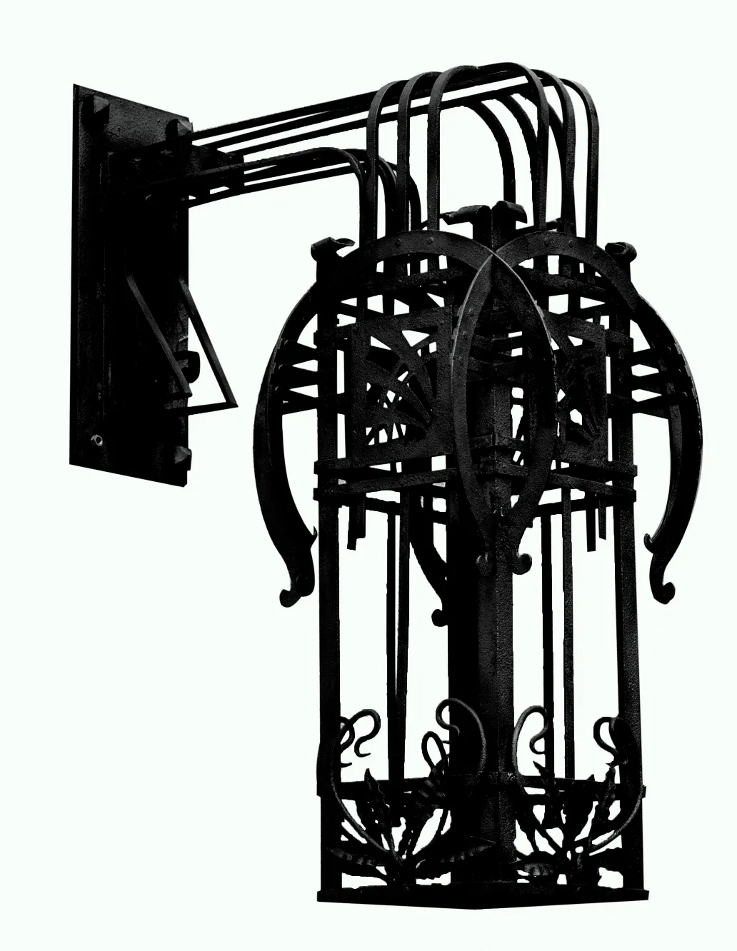 Paar antiker Wandleuchter aus Schmiedeeisen mit elegantem Design.