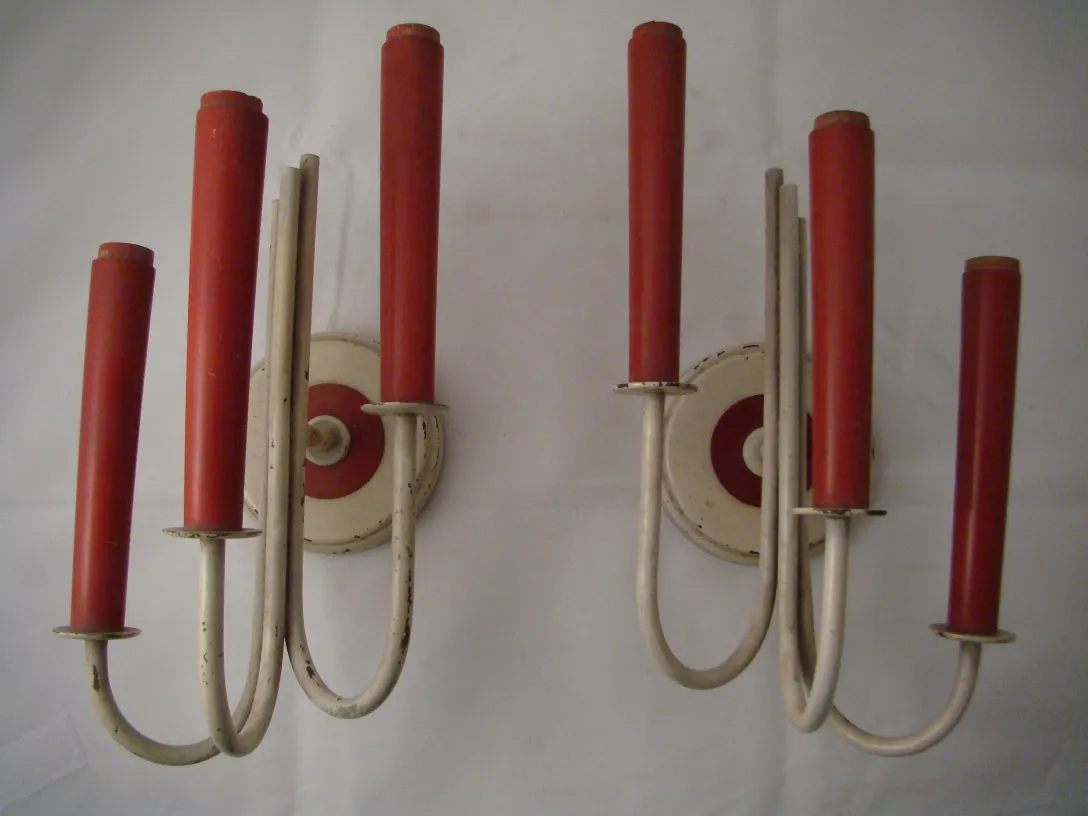 Antique pair of sconces with elegant red lights