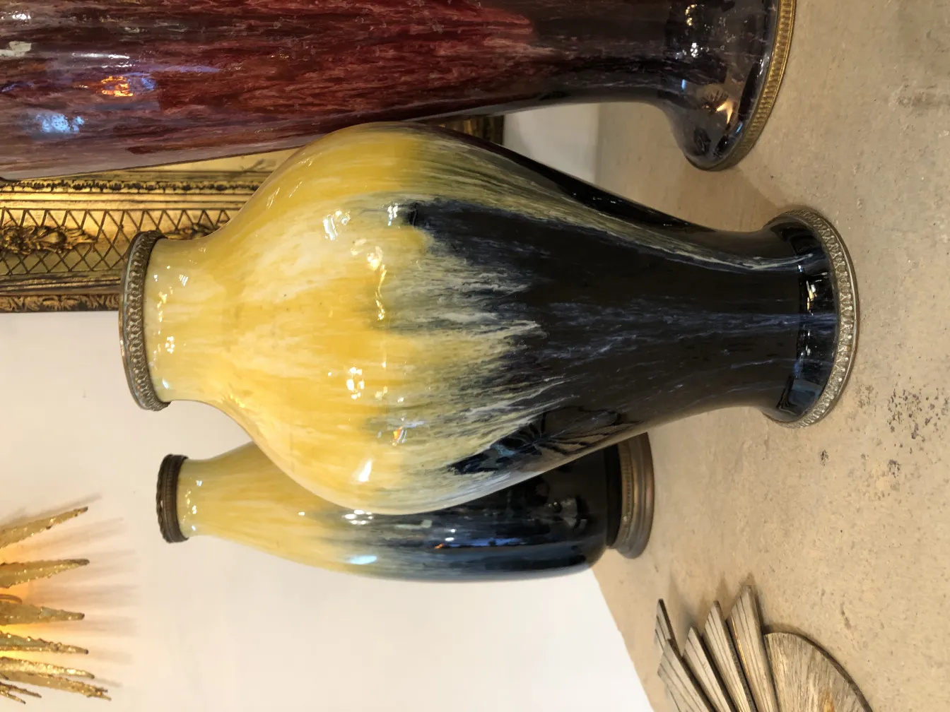 antique ceramic vase with yellow and black gradient