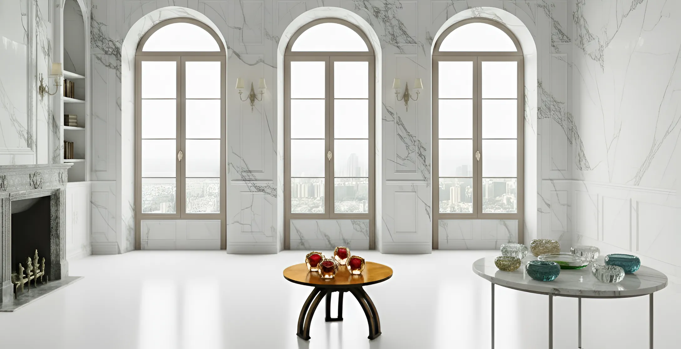 Decoración elegante con centros de Murano y ceniceros, ambiente contemporáneo