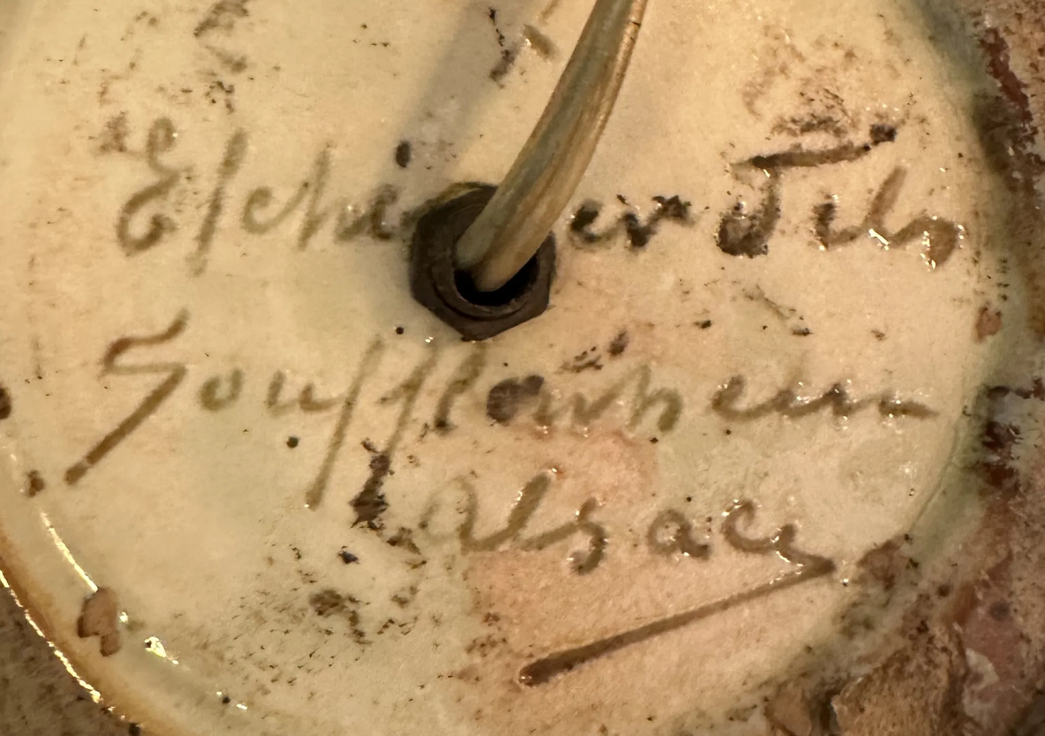 sceau ancien avec inscriptions elchinger fils soufflenheim alsace, faisant partie d'une collection d'antiquités.