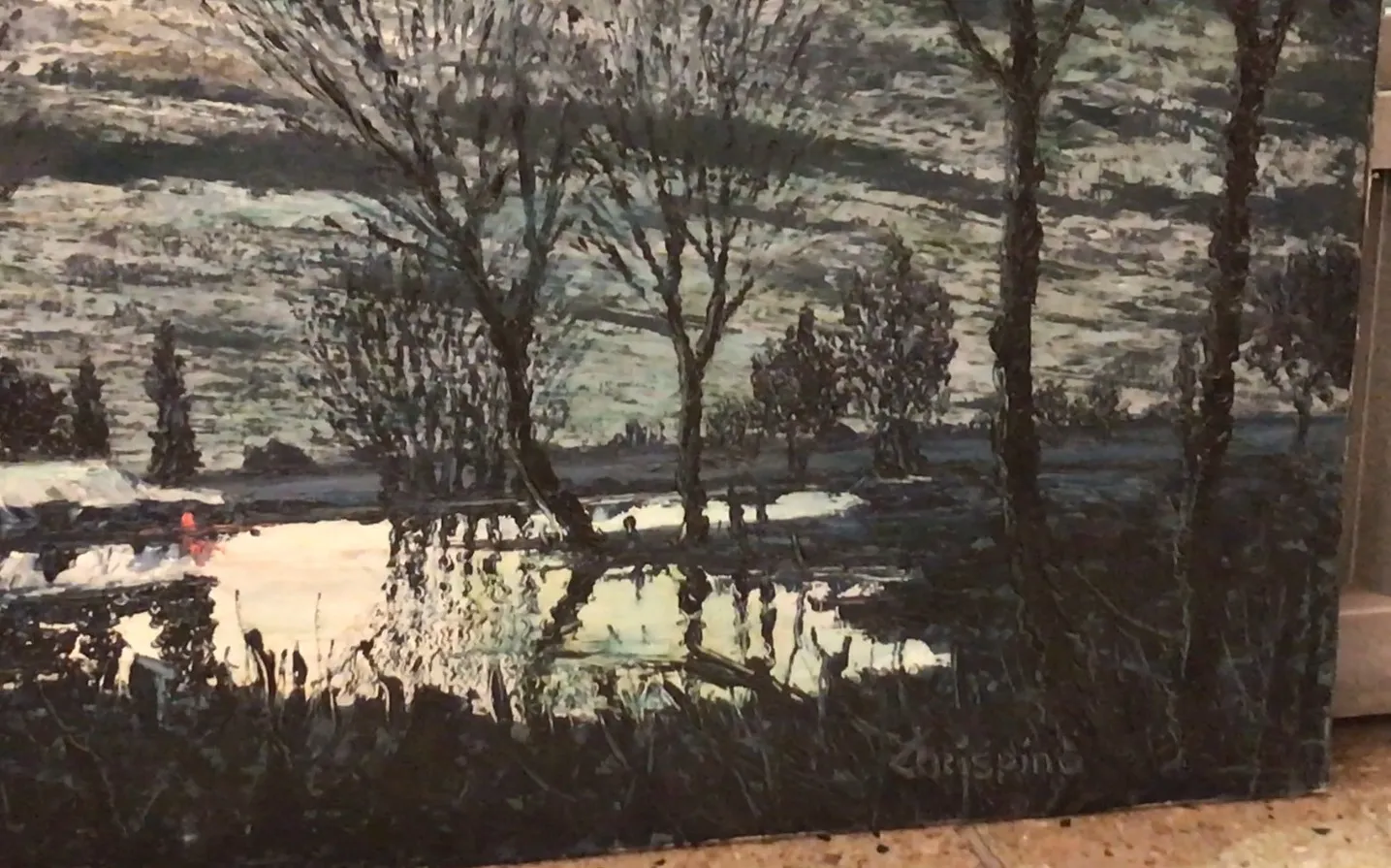 sceau antique Luis Crispino avec fond de paysage naturel