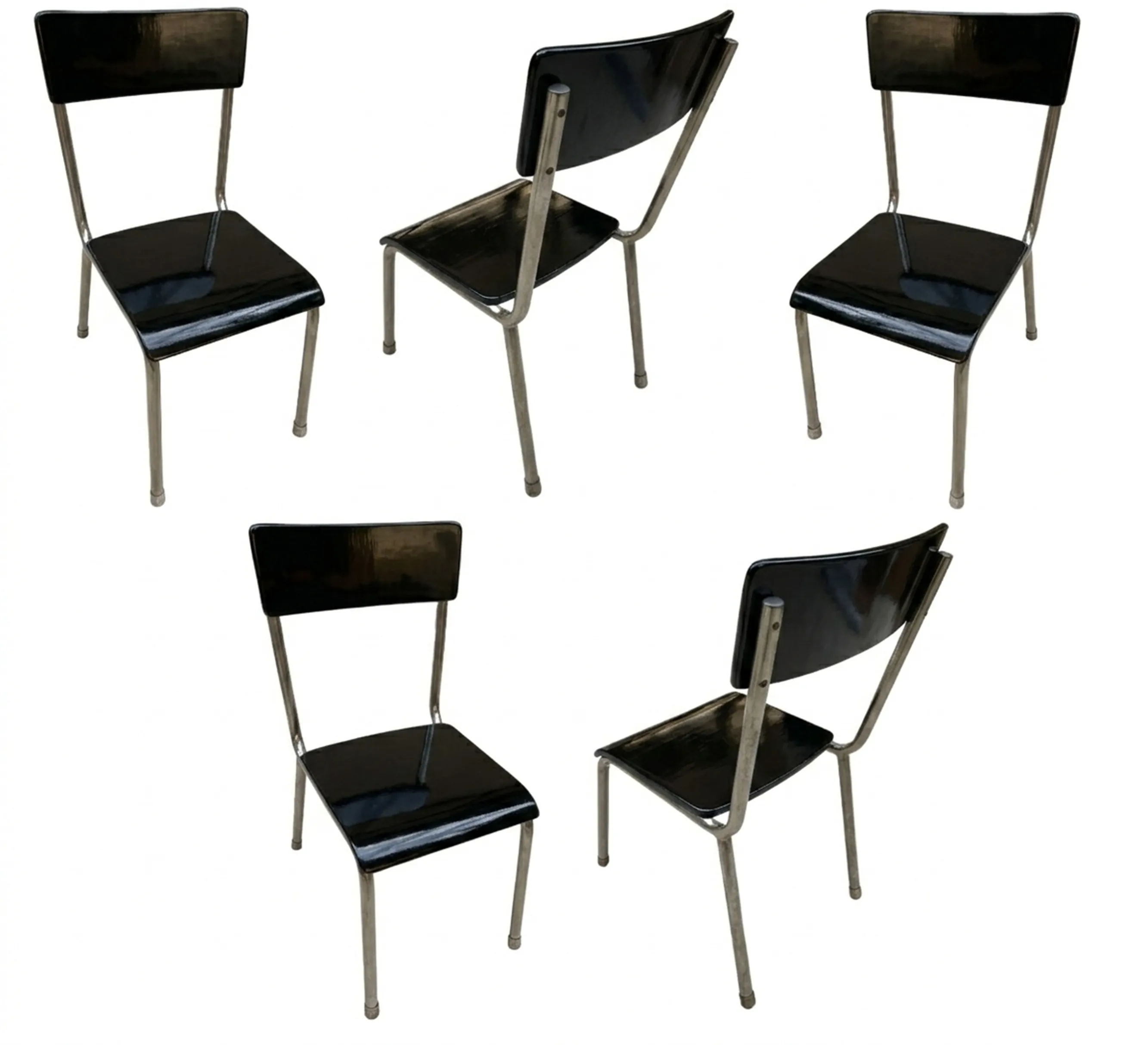 set di 5 sedie antiche con schienale e seduta nera