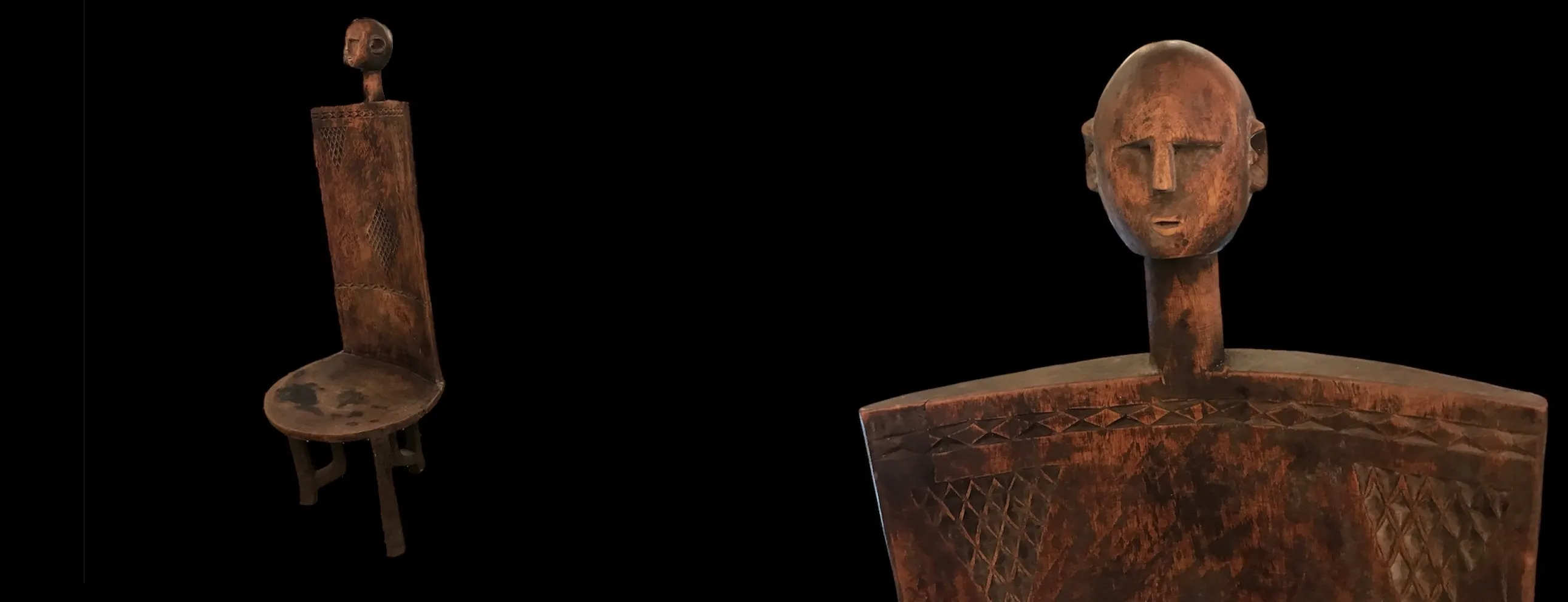 暗い設定の手作りの椅子-頭部デザイン。